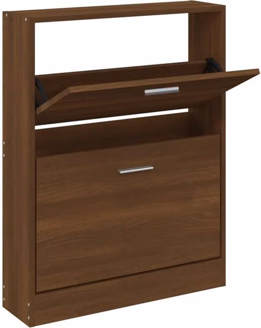 Berkfield Home Brown Oak Shoe Cabinet with Tilting Compartments, W/D/H: 59 x 17 x 81 cm