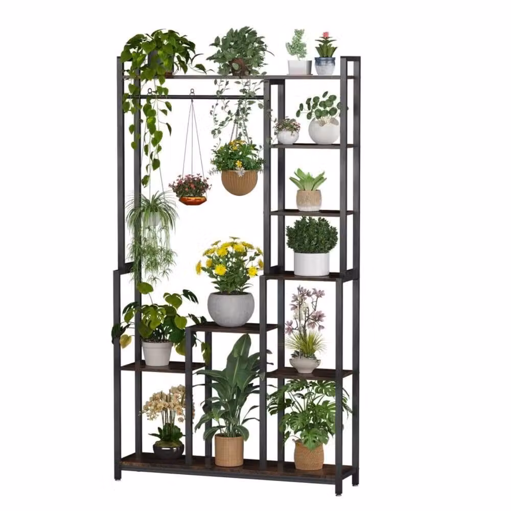 FURNOS Industrial Metal and Wood Clothing Rack with Hanging Rod in Black, H 180 x W 23.8 x D 23.8 cm – 4