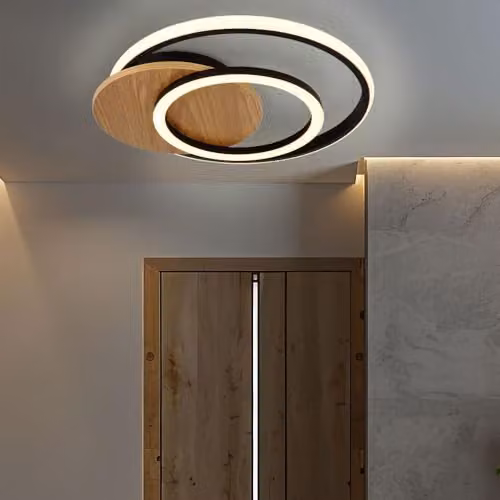 Globo Lighting Modern Wood Design Ring Ceiling Light in Grey and Champagne with 24W Warm White LED, L x W x H: 38 x 36 x 6.5 cm – 3