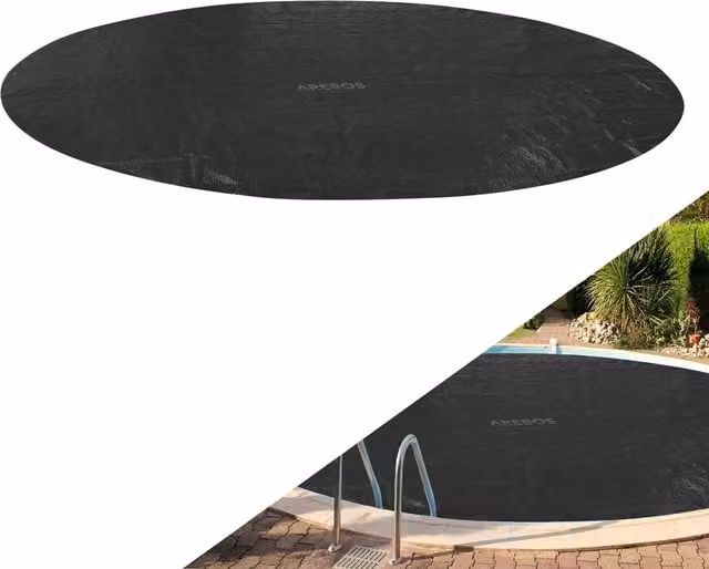 AREBOS Round Black Solar Pool Film Thermal Tarpaulin Cover, Diameter: 366 cm
