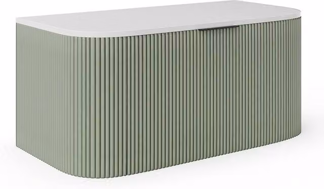 LOMERI Striped Wall-Mounted Bathroom Vanity Unit in Matt Green, Width: 100 cm