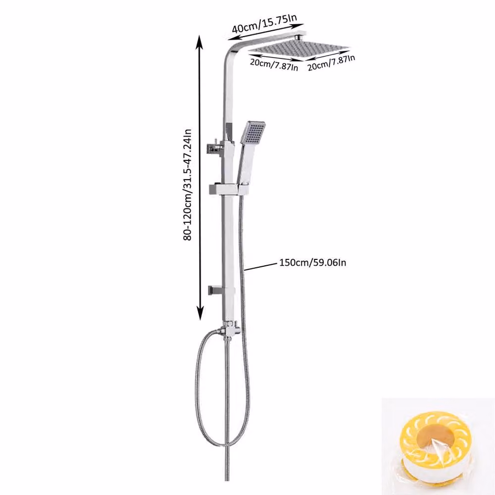 Hinsinc Twin Head Chrome Square Riser Rail Shower Kit in Silver – 2