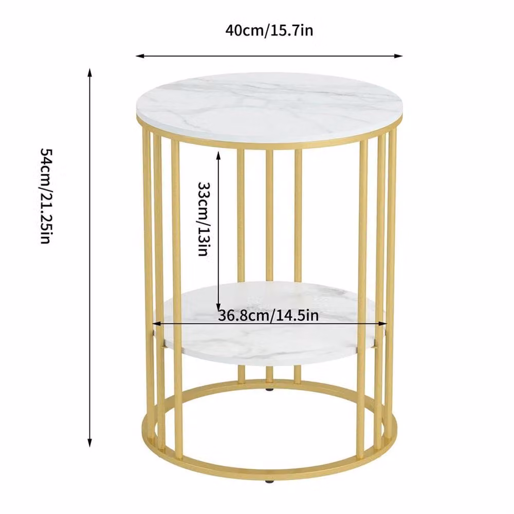 EONLION 2-Tier White Marble and Gold Side Table – 2