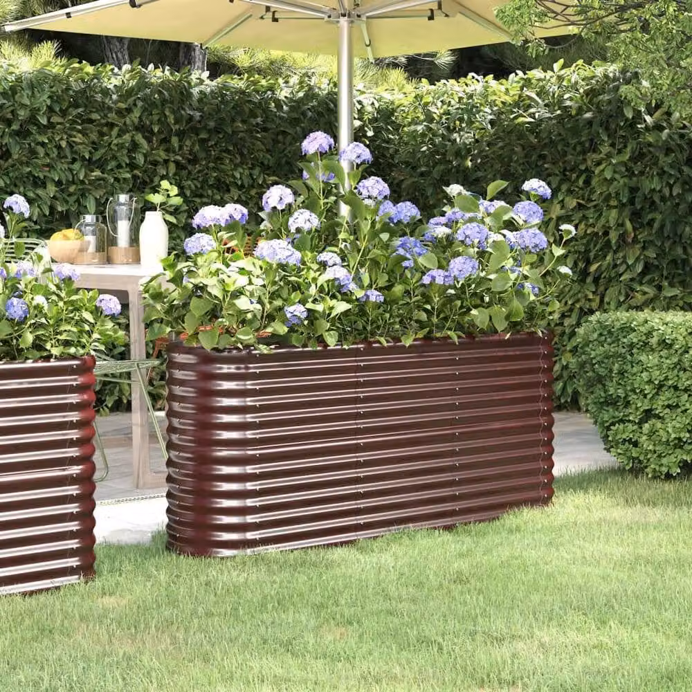 Berkfield Home Garden Raised Bed in Brown Powder-coated Steel, W/D/H: 152 x 40 x 68 cm – 2