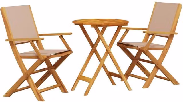 Berkfield Home 3 Piece Bistro Set in Beige Taupe Fabric and Solid Acacia Wood