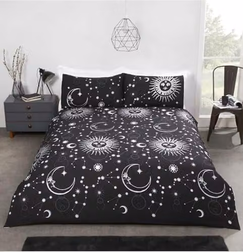 Rapport Home Celestial King Duvet Cover and Pillowcase Set in Black Stars Polycotton Blend, Duvet Cover: 180 x 200 cm, Pillowcase: 50 x 75 cm