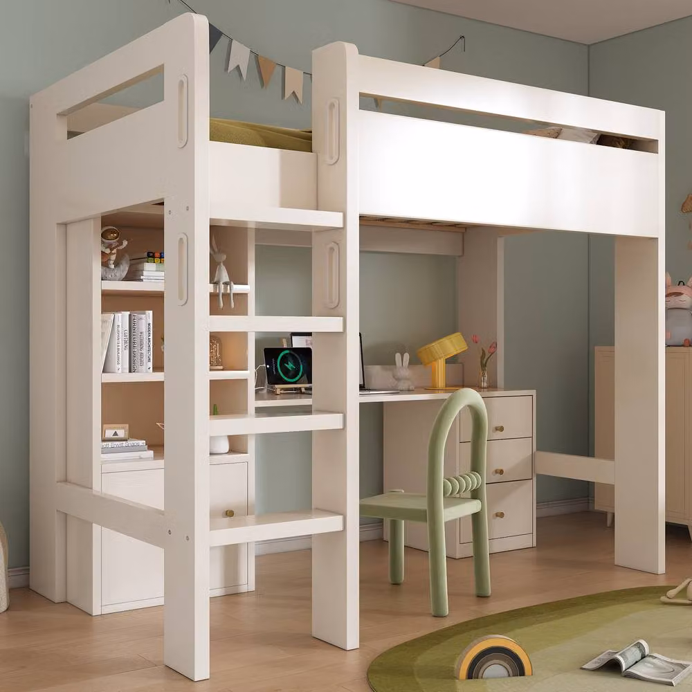 STILVORA Junior Single Bed Frame with USB Charging Port and Stairs, White, W/D/H: 90 x 190 x 120 cm – 2