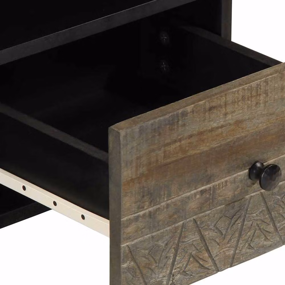 Berkfield Home Black Mango Wood TV Cabinet W/D/H: 100 x 33 x 46 cm – 4
