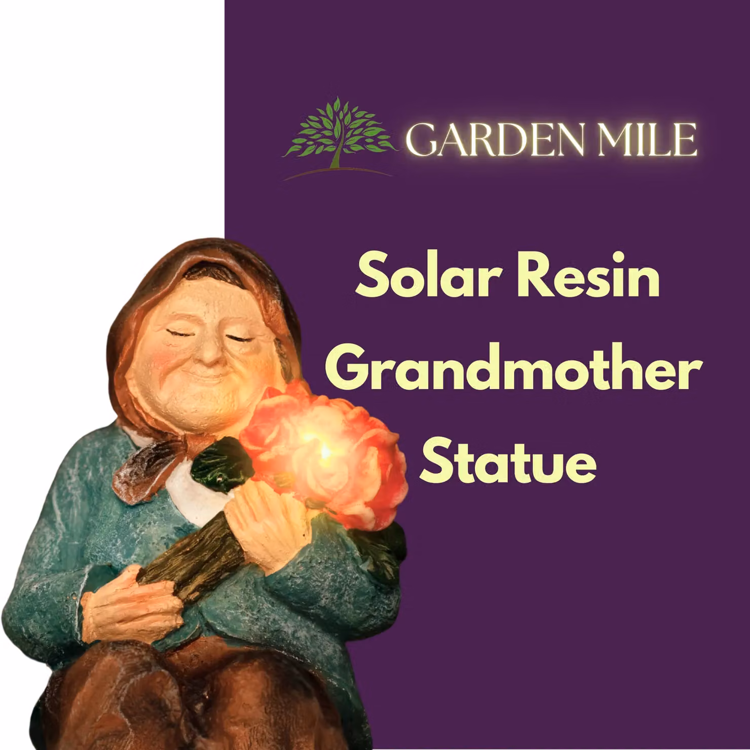 Marco Paul Multicolour Solar Powered Sitting Grandparent Garden Ornaments in Polyresin – 4