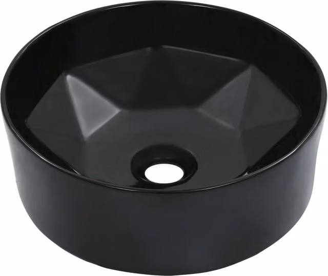 Berkfield Home Round Ceramic Countertop Wash Basin, Black, W: 36 cm, D: 14 cm