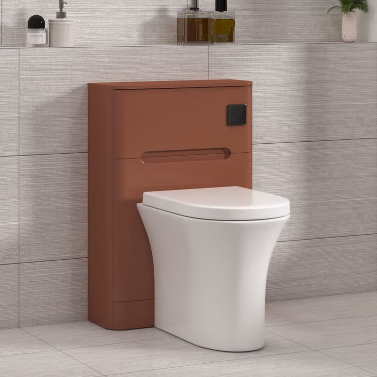 Royal Bathrooms Venice Wall Mounted Terracotta Clay WC Unit with White Breeze Rimless Ceramic Toilet Pan, Soft Close Seat and Cistern, Width: 55 cm