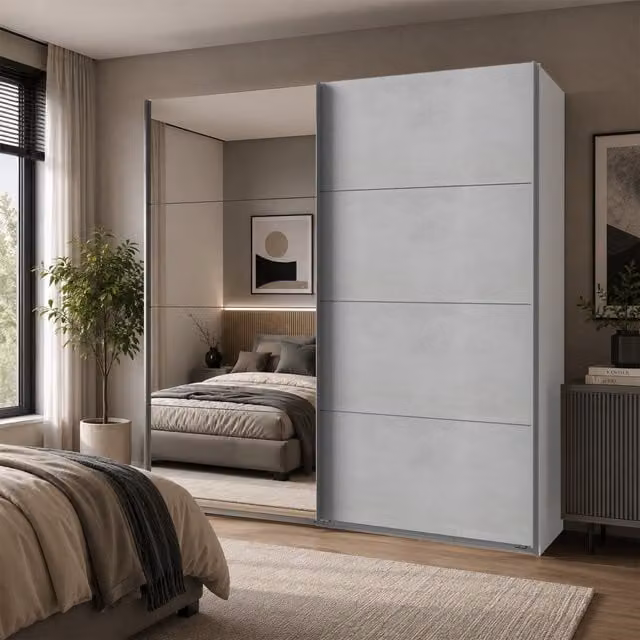 Ernie 225cm 2 Door Sliding Wardrobe in White and Grey