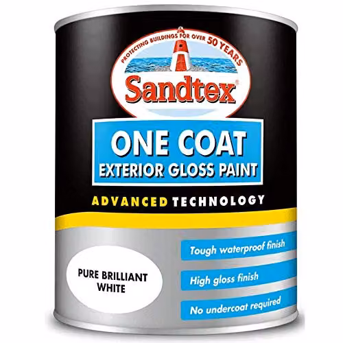 Sandtex One Coat Exterior Gloss Paint, White, 750ml
