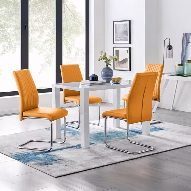 FurnitureboxUK Pivero Rectangular Dining Table and 4 Lorenzo Chairs Set in Yellow