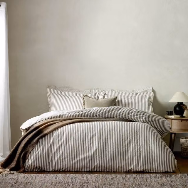 Make It A Home Hebden Melange Stripe Cotton Duvet Cover Set in Brown and Grey, 200 x 200 cm