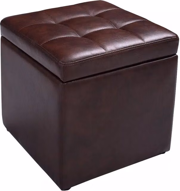 Costway Faux Leather Cube Storage Ottoman and Padded Foot Stool in Brown – 1