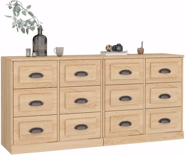 Berkfield Home Set of 2 Sonoma Oak Sideboards in Brown, W/D/H: 67.5 x 35.5 x 35.5 cm