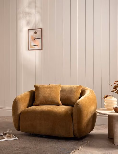 Barker and Stonehouse Cocoon Yellow Chenille Swivel Snuggle Chair