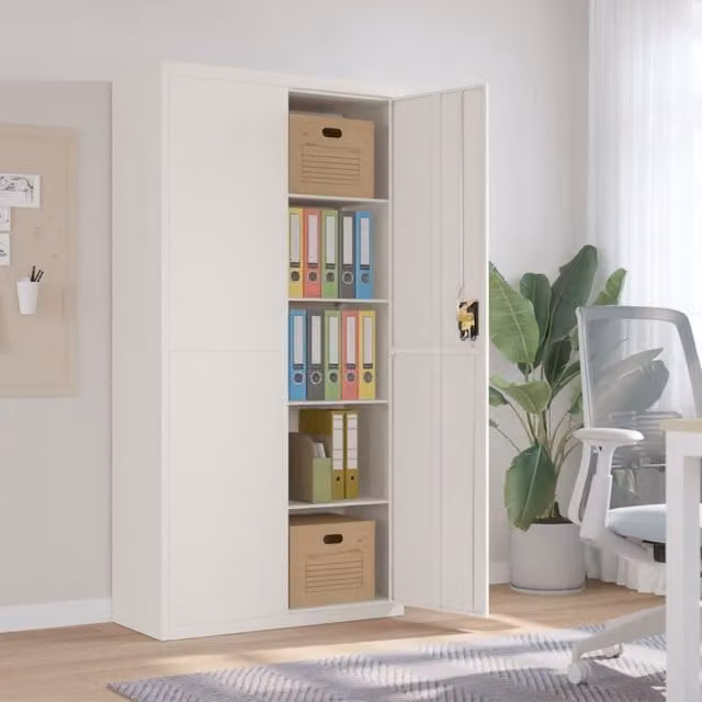 Berkfield Home White Steel File Cabinet with Adjustable Shelves and Lock, W/D/H: 90 x 40 x 180 cm