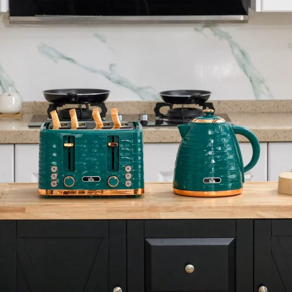 Rolipo Green Kettle and 4 Slice Toaster Set with 3000W Rapid Boil Kettle – 6