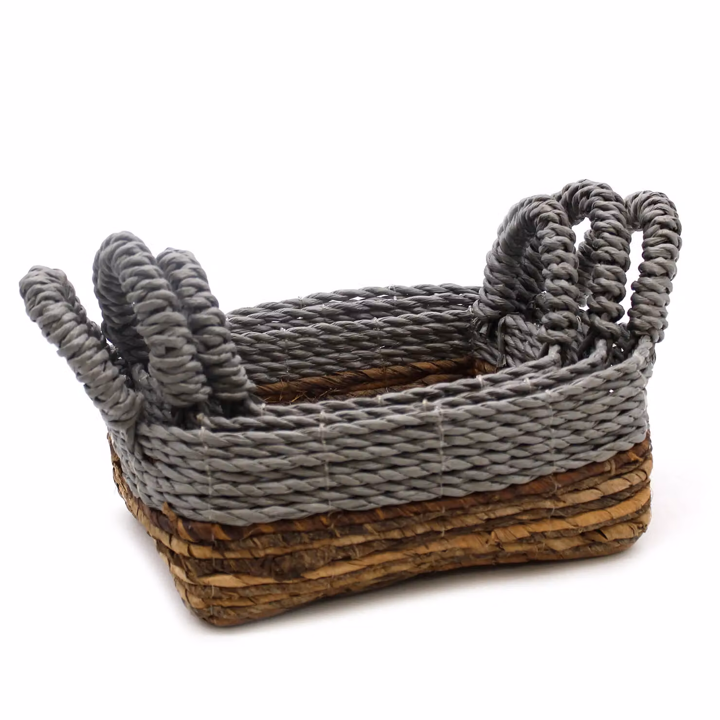 KDMD Set of 3 Banana Leaf and Grey Raffia Seagrass Square Baskets with Open Weave Design – 2