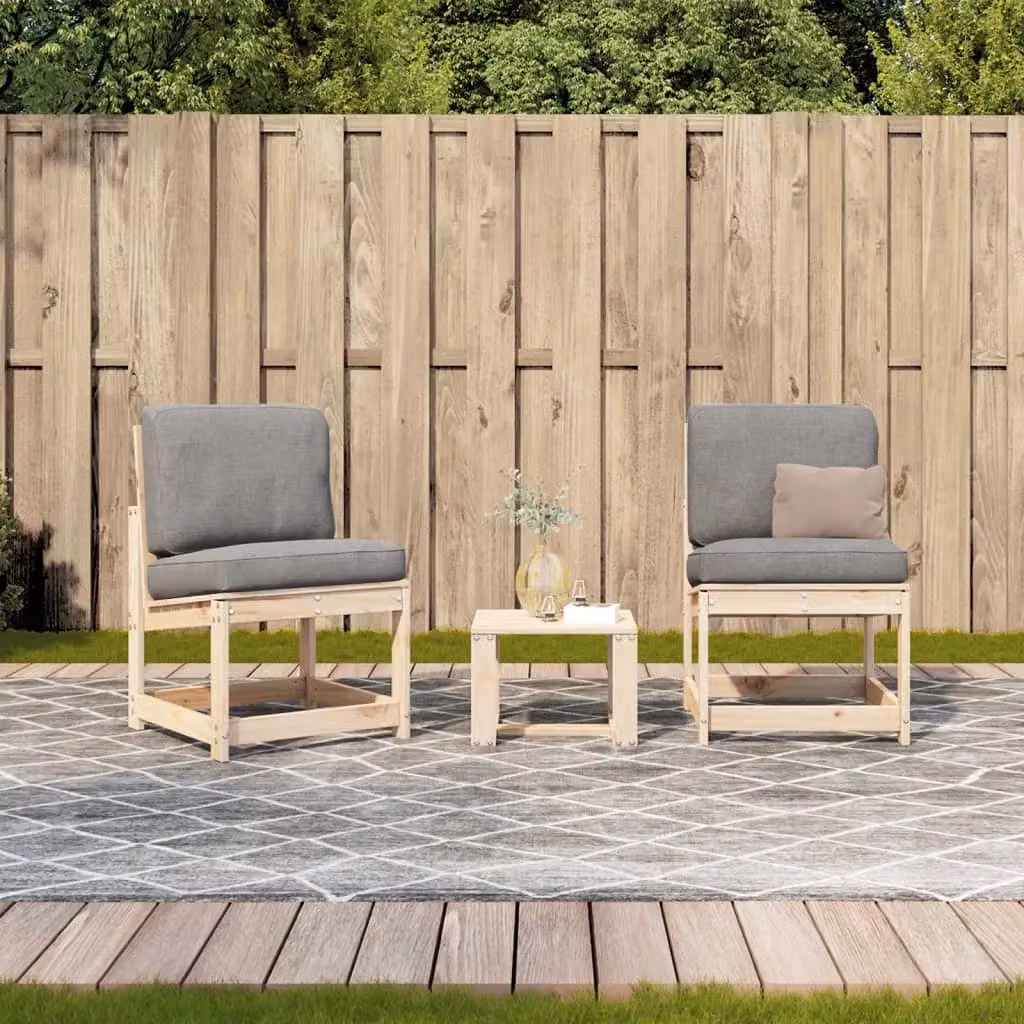 Berkfield Home 3 Piece Rustic Garden Lounge Set in Brown Solid Pine Wood with Grey Fabric Cushions – 2