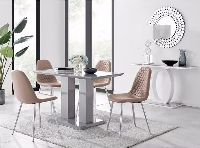 FurnitureboxUK Imperia 4 Modern Grey High Gloss Rectangular Dining Table and 4 Corona Silver Chairs Set, W: 120 cm