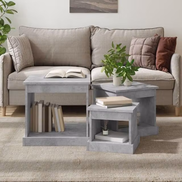 Berkfield Home Nesting Tables, 3 Piece Set in Concrete Grey Engineered Wood