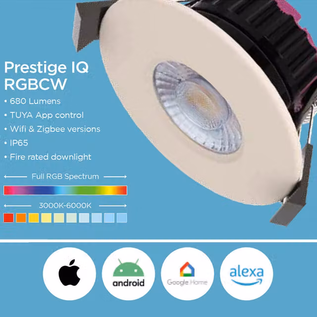 TIMELED IQ SMART 8W RGBCW LED Fire Rated Recessed Downlight, White, Zigbee Connectivity