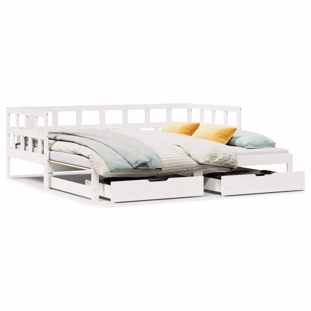Berkfield Home White Rustic Pine Solid Wood Daybed with Trundle and Drawers, W/D/H: 90 x 200 cm – 2