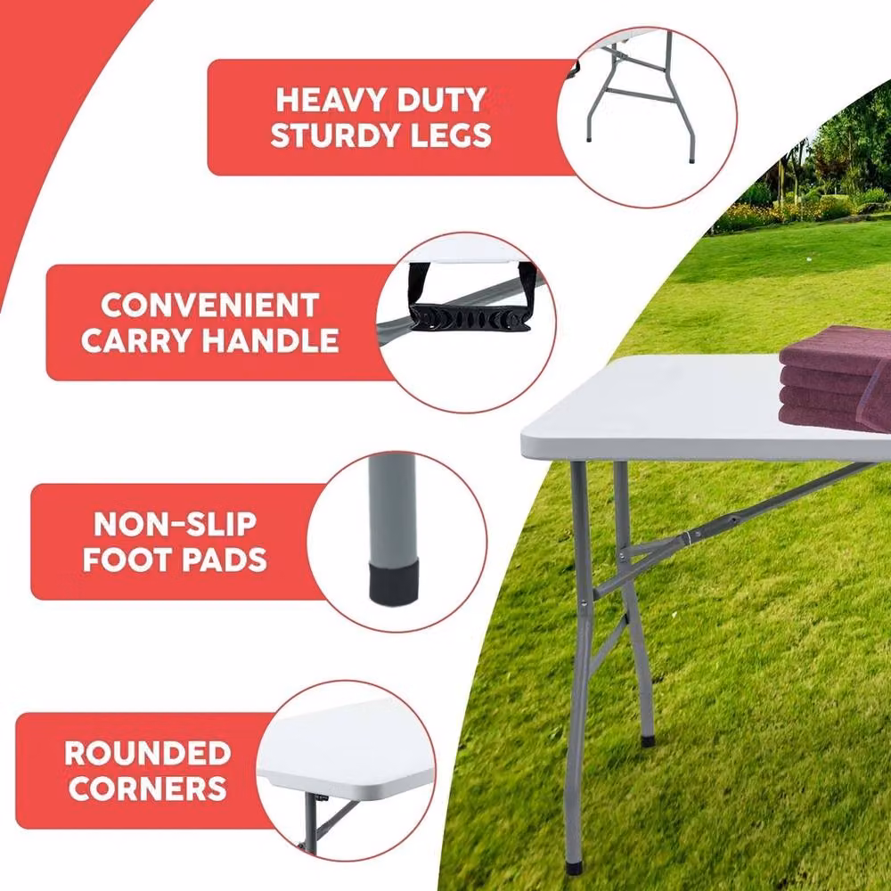 VOGREX 2 Pack Heavy Duty Folding Trestle Tables in White – 3