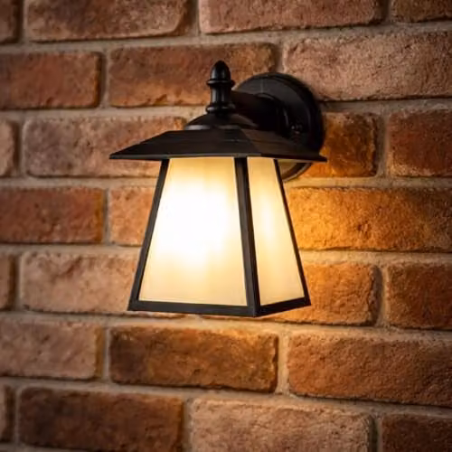 CGC Lighting Celine Black Outdoor Wall Light Vintage Aluminium Lantern with Opal Diffuser E27 IP44