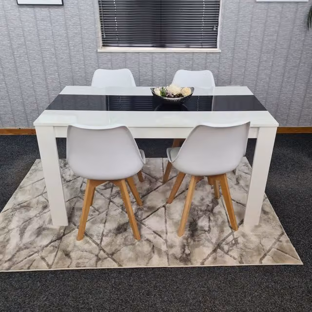 Kosy Koala Modern Kitchen and Dining Set with Rectangular Table and 4 White Tulip Chairs in Black and White