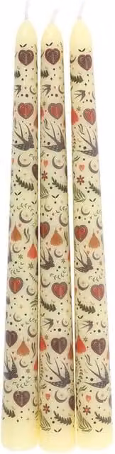 Something Different Midnight Bloom Printed Taper Candles, Pack of 3, Beige and Multicolour