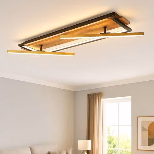 Globo Lighting Modern Adjustable Ceiling Light with 2x LED Spotlights in Brass, Wood Effect and Black, L 81.5 cm