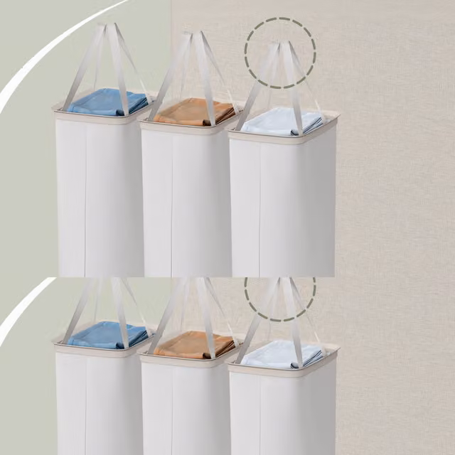 SONGMICS Large 3-Compartment Laundry Hamper with Lid and Handles, Brown