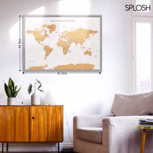 Splosh Large World Map Pin Board with Wooden Frame and 100 Pins in Grey – 5