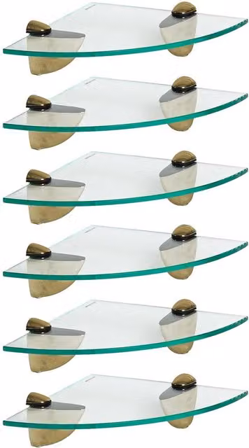 Harbour Housewares Modern Floating Glass Corner Shelf, Gold, W/D/H: 20 x 20 x 20 cm, Pack of 6