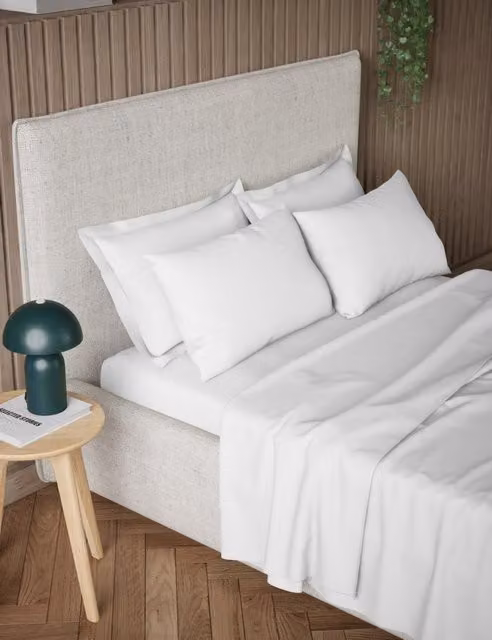 M&S Pure Cotton 300 Thread Count Flat Sheet, White, W: 200 cm x L: 200 cm