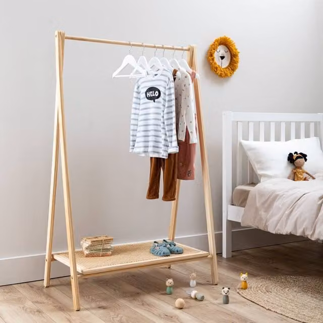 Nöa and Nani Nelly Clothes Rail and Shoe Rack in Natural Brown Rattan and Pine Wood – 1
