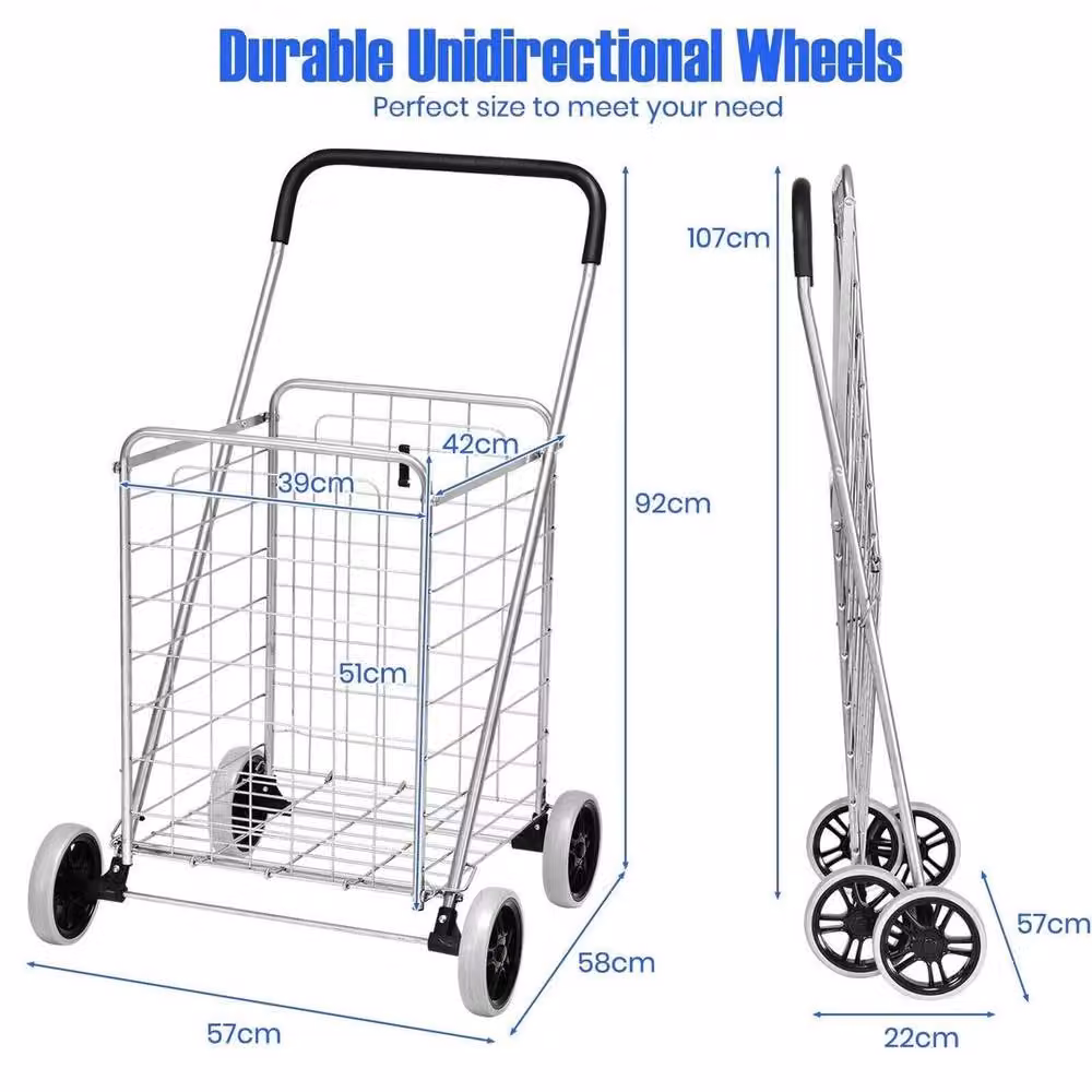 EONLION Portable Folding Shopping Cart in Silver, 100 cm – 2