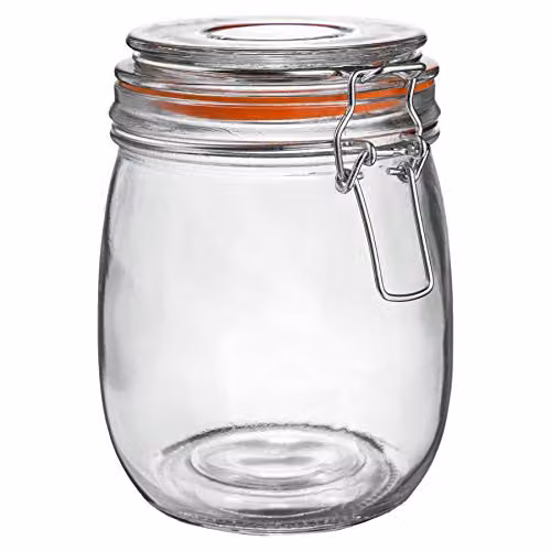 Argon Tableware Glass Storage Jar with Airtight Clip Lid, 0.75 l, Transparent and Orange