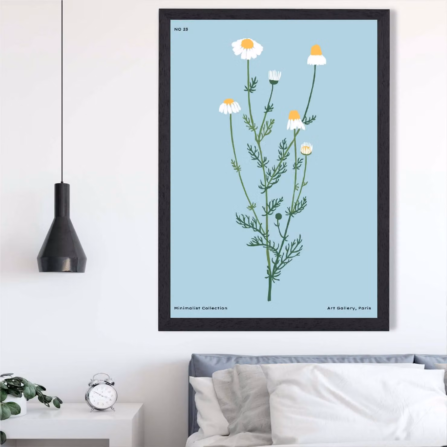 ARTZE Blue Daisies Flower Market Minimalist Framed Print, Mid Blue and Black – 2