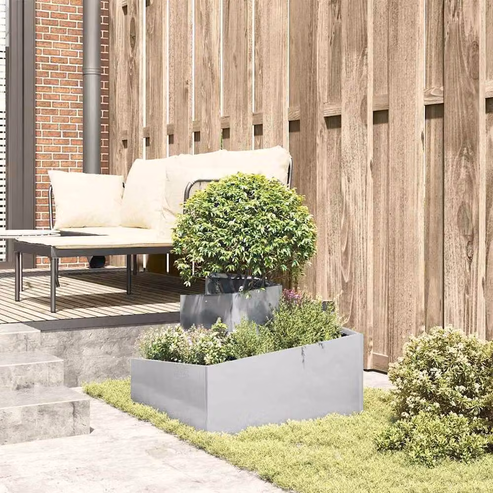 Berkfield Home Large Stainless Steel Metal Planter in Silver – 4