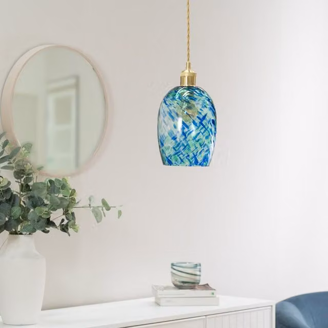 ValueLights Green Confetti Glass Easy Fit Pendant Light Shade with Gold Fitting, Shade Width: 16.3 cm