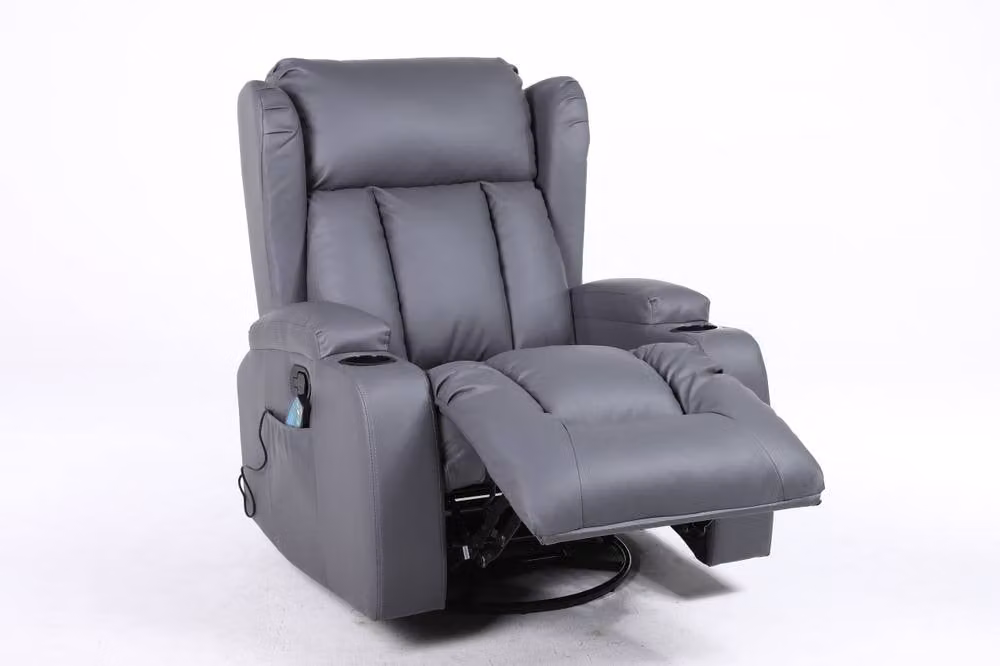 LUXURY LIFE Carrington Grey Leather Recliner Armchair with 10-in-1 Massage and Heat Functions, W/D/H: 104 x 90 x 96 cm – 2