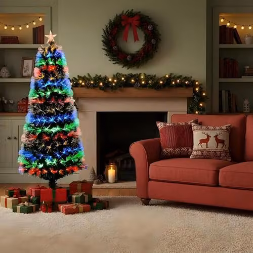 Shatchi Green Fibre Optic LED Christmas Tree with Multicolour Lights and Remote Control, Height: 91.44 cm – 2