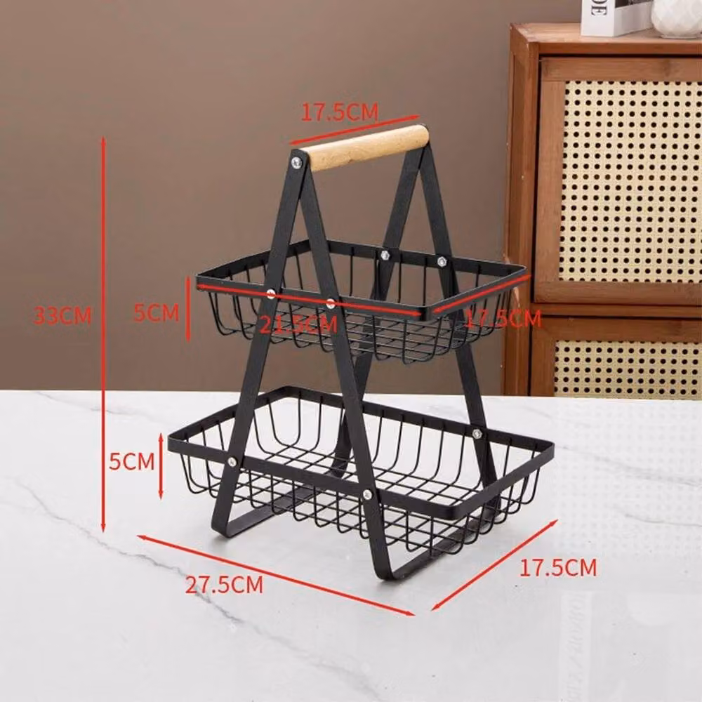 KORVIXA 2 Tier Metal Fruit Basket with Handle Holder Rack in Black – 2