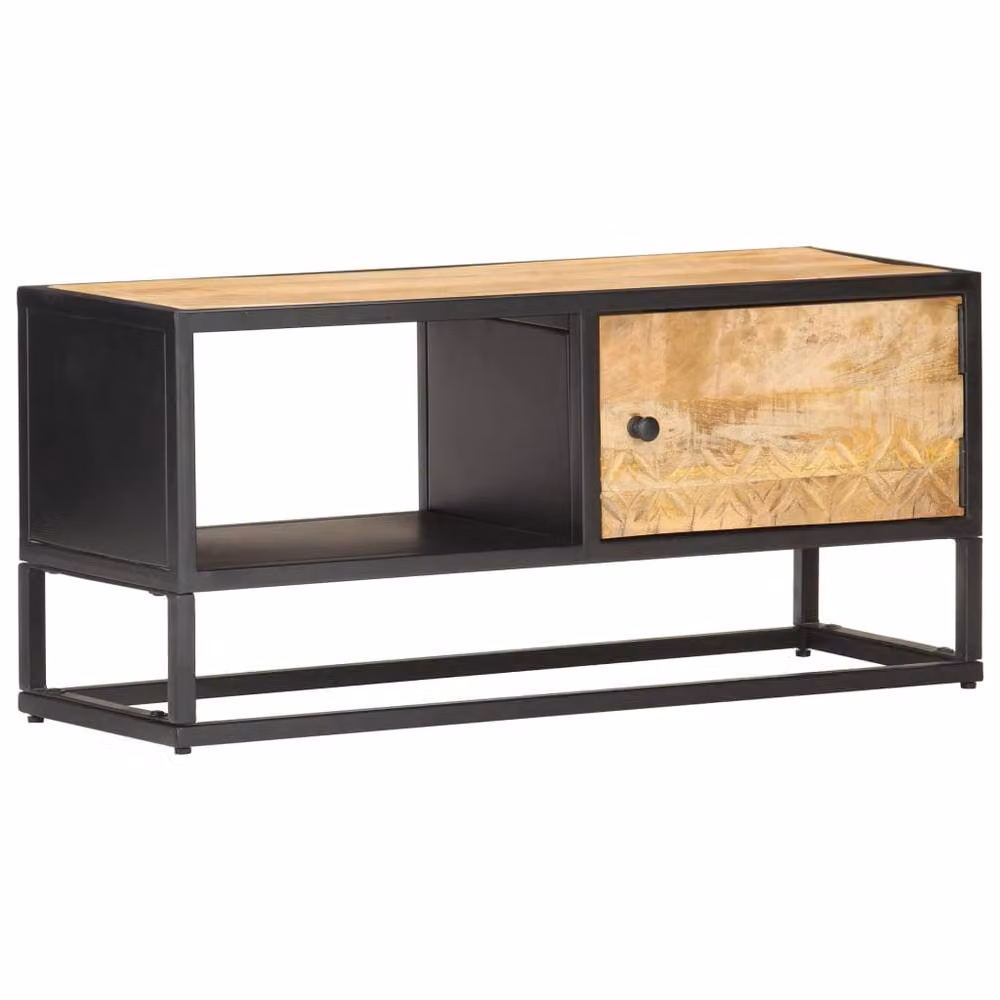 Berkfield Home Brown Rough Mango Wood TV Cabinet with Carved Geometric Door, W/D/H: 90 x 30 x 40 cm – 2