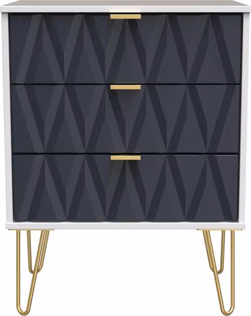 2 U Dallas 3 Drawer Midi Sideboard in Dark Blue and Gold